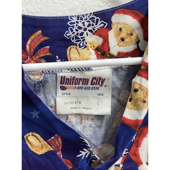 Christmas Scrub Top Teddy Bear Snowflakes Women's Large Pediatrics Nurse - Picture 3 of 6
